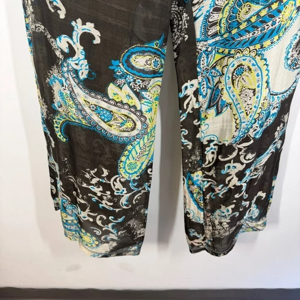 100% Silk Made in Italy Wide Leg Pants Multicolor Paisley Print Size 44  NWT
